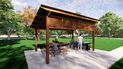 Furphy Access Barbecue with hand santizer under park shelter with picnic setting.