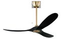 Milano Slider ceiling fan in burnished brass with black blades and long pole.