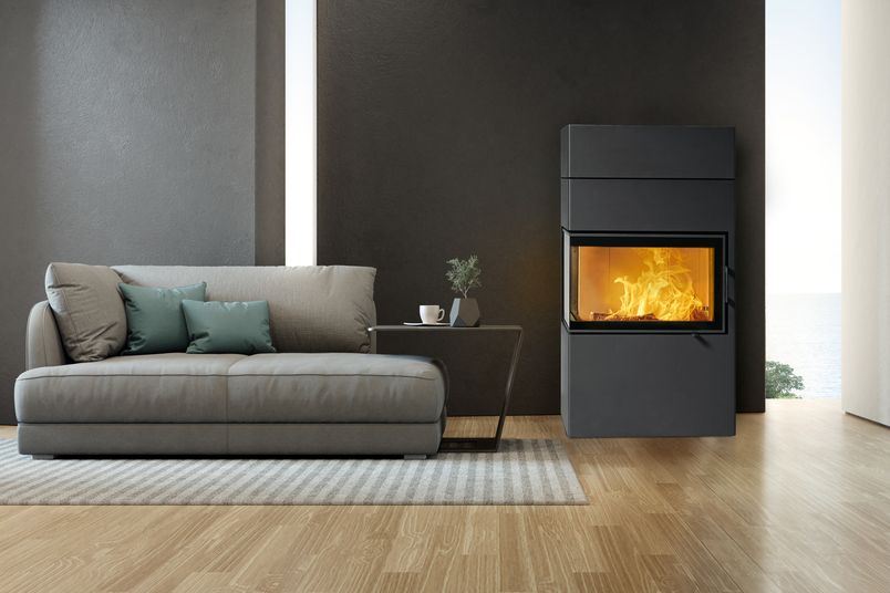 Austroflamm's Dexter freestanding fireplace features a flexible, modular design.