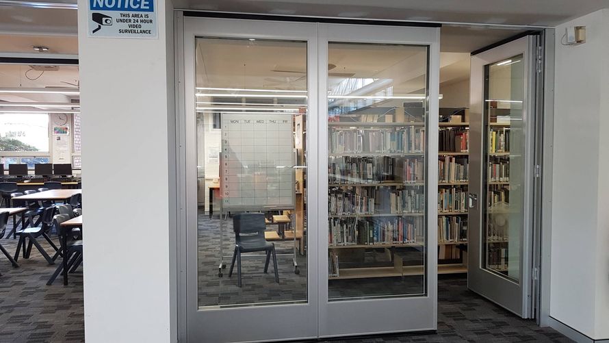 Glass walls soundproof Manly school library