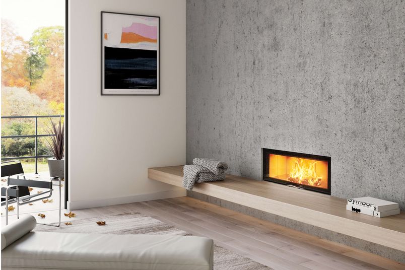 Austroflamm 120-45S insert fireplace features a sleek, minimal design.