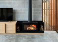 ADF Linea 85 B wood-burning fireplace features a contemporary, bold design.