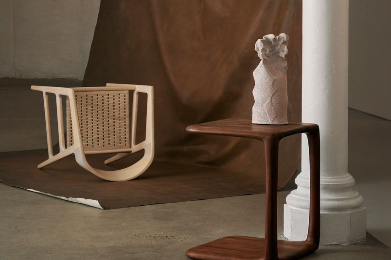 Artisan Tesa grid chair, featuring Blend side table.